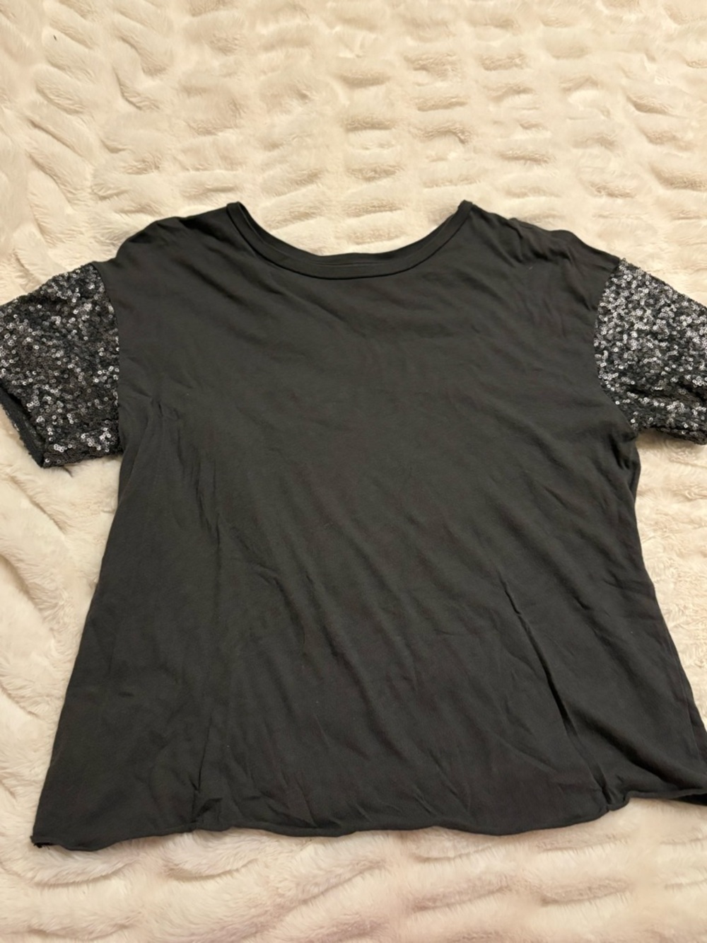 American Eagle Outfitters Black Tee with Sequin Short Sleeves